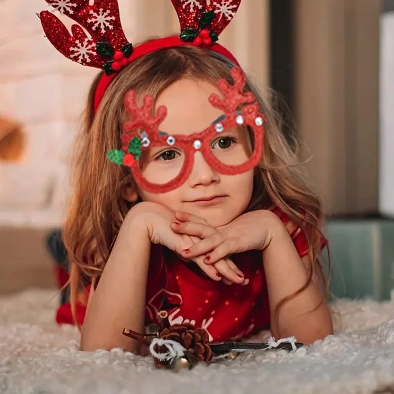 Christmas Glasses Frame New Year Santa Claus Elk Santa's Hat Glasses Frame Kids Christmas Cosplay Ornaments Photography Props