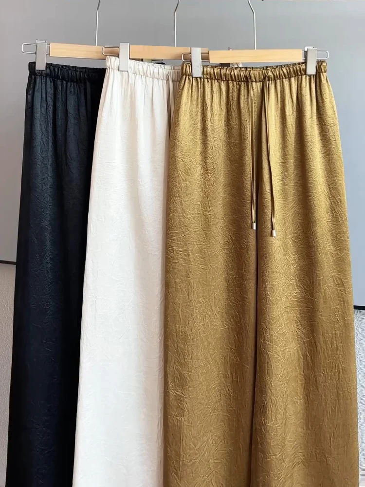 

Acetate Wide Leg Pants Women Summer Thin New Style 2025 Floor Length Straight Cut Pants High Waist Long Trousers Elegant Style