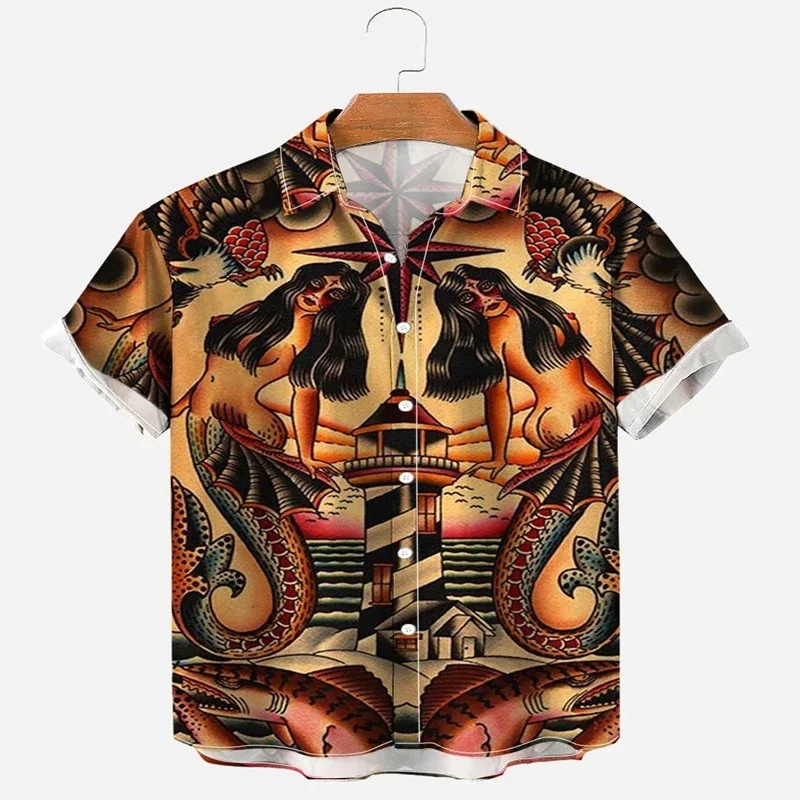 Retro Sailor Boat Hawaiian Shirt 3D All Over Printed Hawaiian Shirt for Men and Women Casual Shirt Unisex