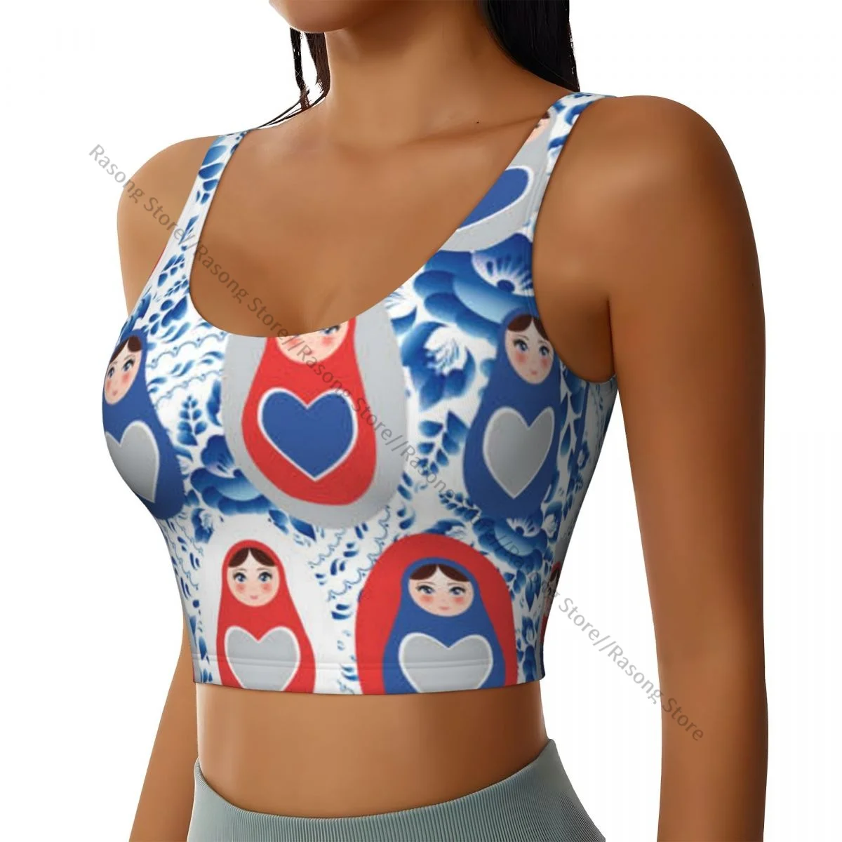 Sports Bra Women Running Yoga Clothes Vest Russian Dolls Background Gathering Fitness Vest