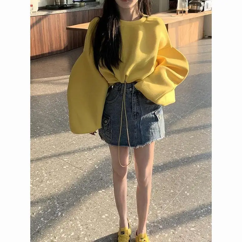

Women'S Sweatshirts Woman Clothing Winter Neutral Flocked Wear-Resistant Leisurely Playful Street-Style Neutral-Style Details