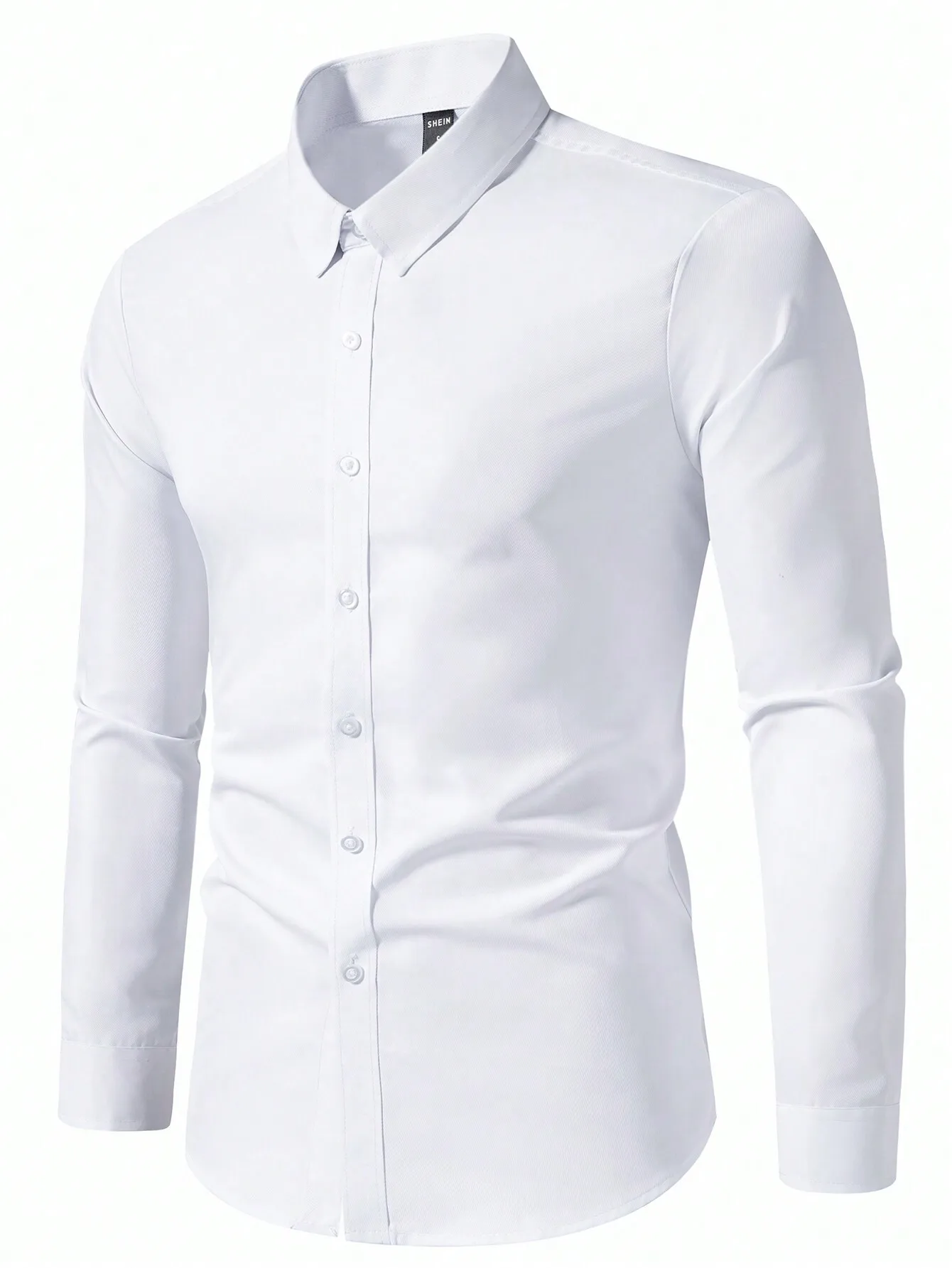 

Men's Solid White Long Sleeve Button-Down Shirt for Office or Casual Wear
