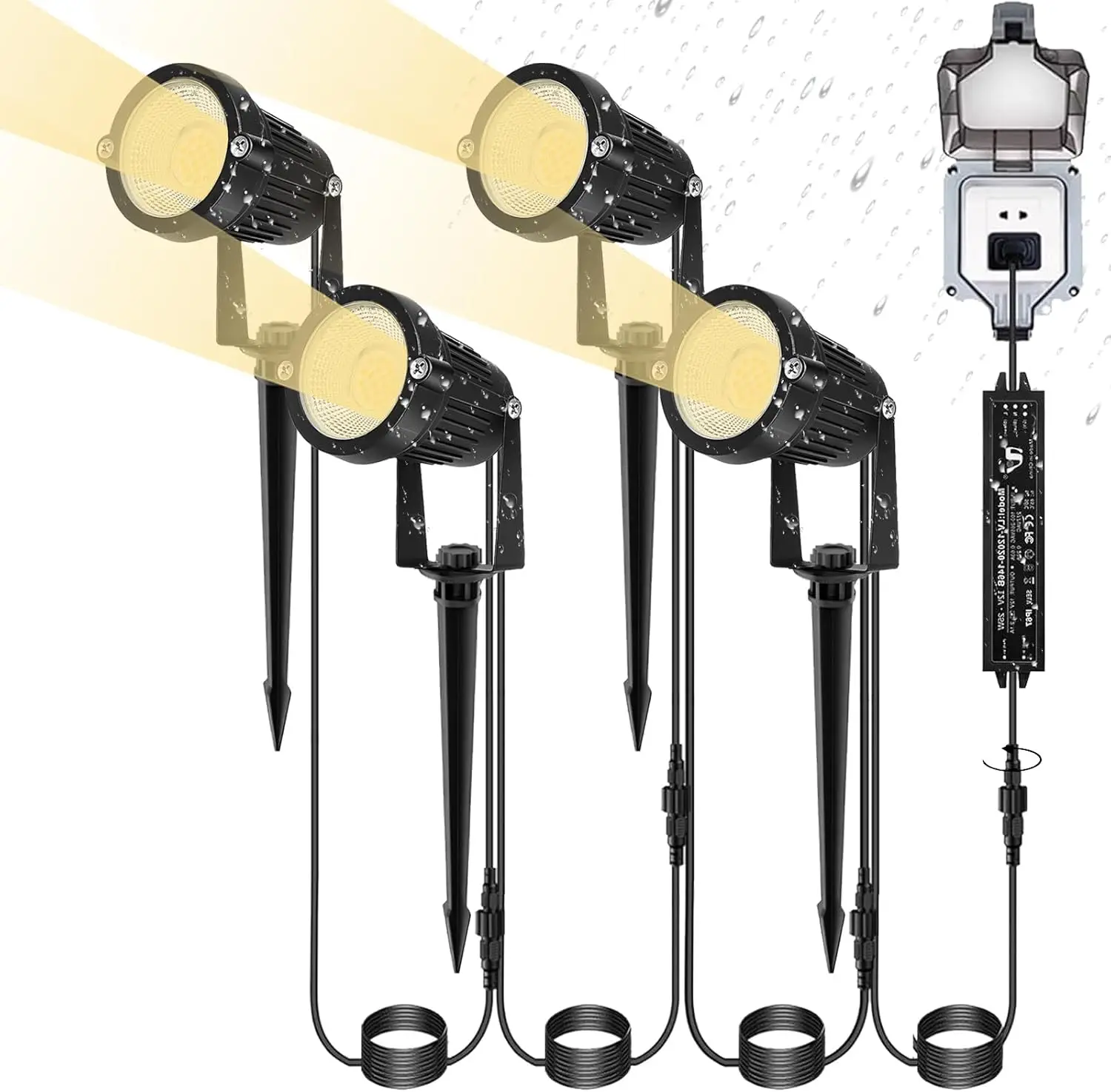Low Voltage Landscape Lighting, 12V LED Outdoor Spotlights Graden Pathway Lights,with Waterproof Transformer for House Yard Flag