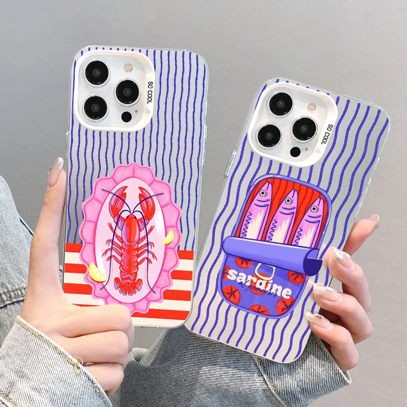 Minimalist Stripe Marine Organisms Laser Phone Case For Samsung Galaxy S25 S22 Ultra Plus S21 FE S24 S23 Ultra Plus FE INS Cover