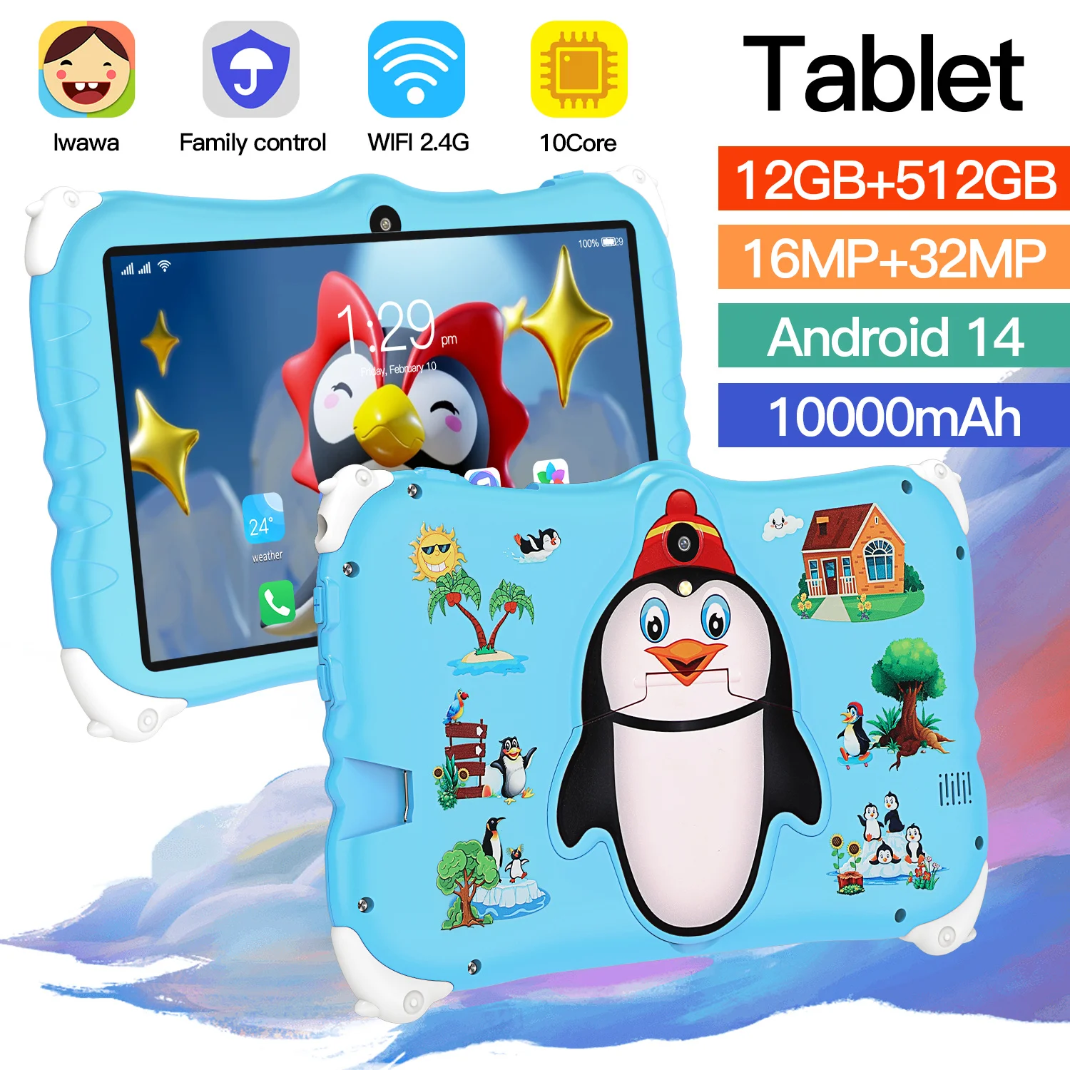 

New Kids Penguin Android14 7-inch Tablet 12GB RAM 512GB ROM 5G GPS Snapdragon 888 16MP + 32MP Travel Portable Kids Enlightenment