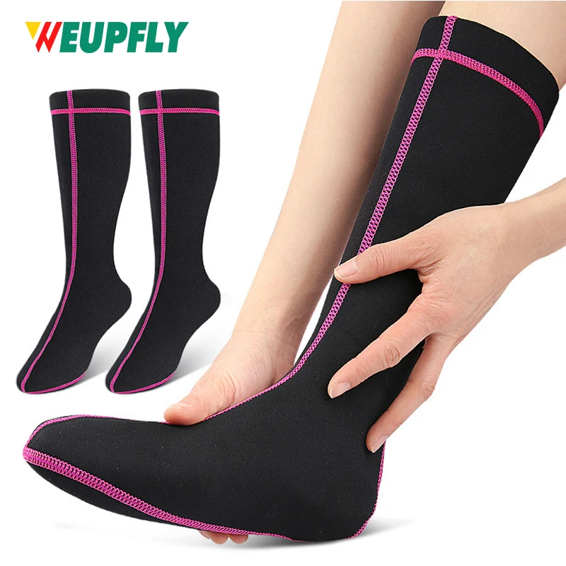 1Pair Unisex Long Anti-Slip Wetsuit Boots Knee-Length Neoprene Socks - Flexible, Warm Water Fin Shoes