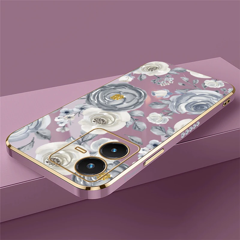 الفاخرة تصفيح جراب هاتف ل Vivo Y20 2021 Y18 Y17S Y16 Y21 Y21E Y21S Y21A Y20i Y20A Y20G غطاء نمط زهرة السيليكون #6