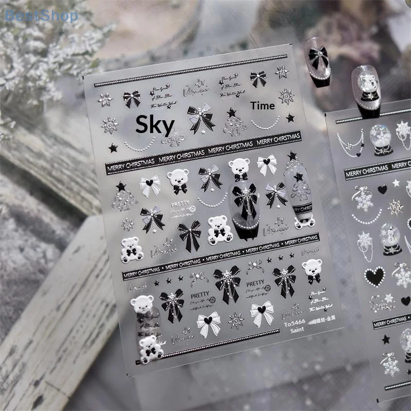 جميلة ندفة الثلج القوس كريستال الكرة مسمار الفن ملصق النقش ذاتية اللصق مسمار ملصق السنة الجديدة عيد الميلاد مانيكير الشارات هدية #2