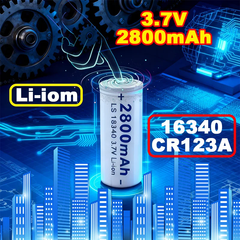 

Rechargeable Li-ion Battery 3.7V 2800mAh for Safety Camera CR123A DL123A El123ap K123 5018lc Ls 16340 with L70 plus Charger