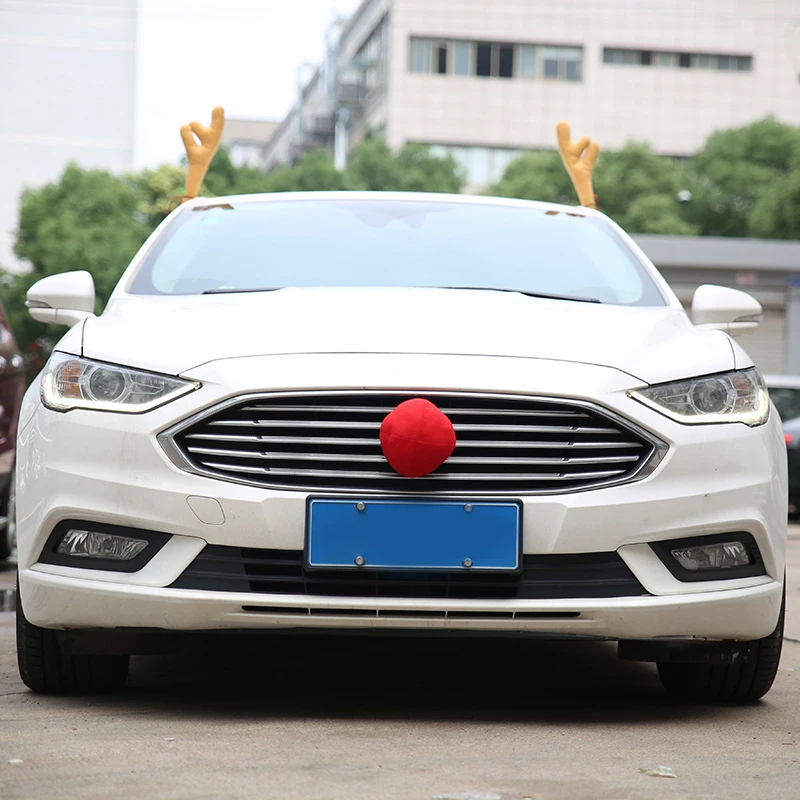 Reindeer Antlers with Bell Red Nose Ball Car Truck Christmas Decoration Car Styling