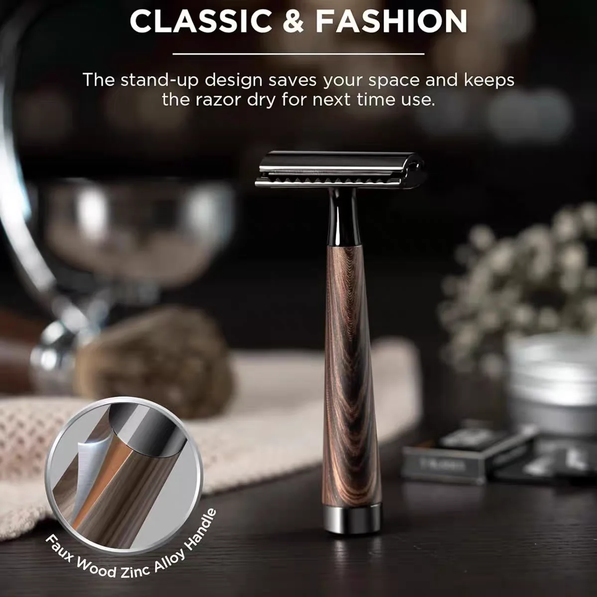Advanced Double Edge Safety Razor Faux Wooden Handle Heavy Duty high quality Men's Shaving Tools Including Gift Box With 5 blade
