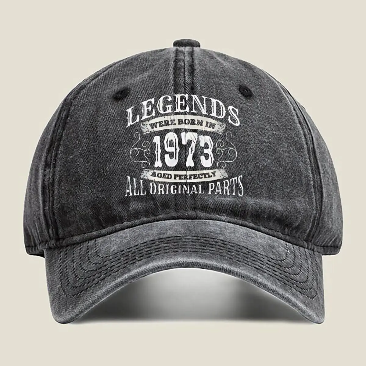 Legends 1973 Retro - Inspired, 'Legends 1973' Text White Design Washed Baseball Cap