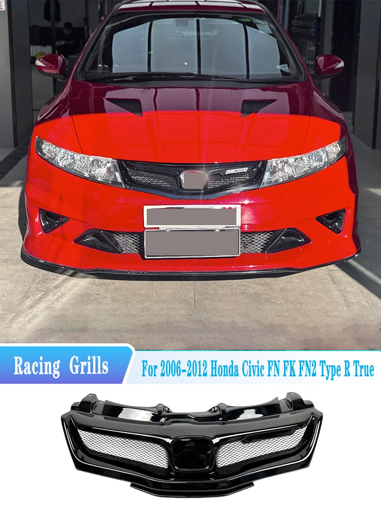 Dla Hondy Civic FN FK FN2 TYPE R z lat 2006-2012, przedni grill w stylu Mugen, wyścigowe kratki, elementy tuningu zewnętrznej karoserii, zestaw do modernizacji. — 2