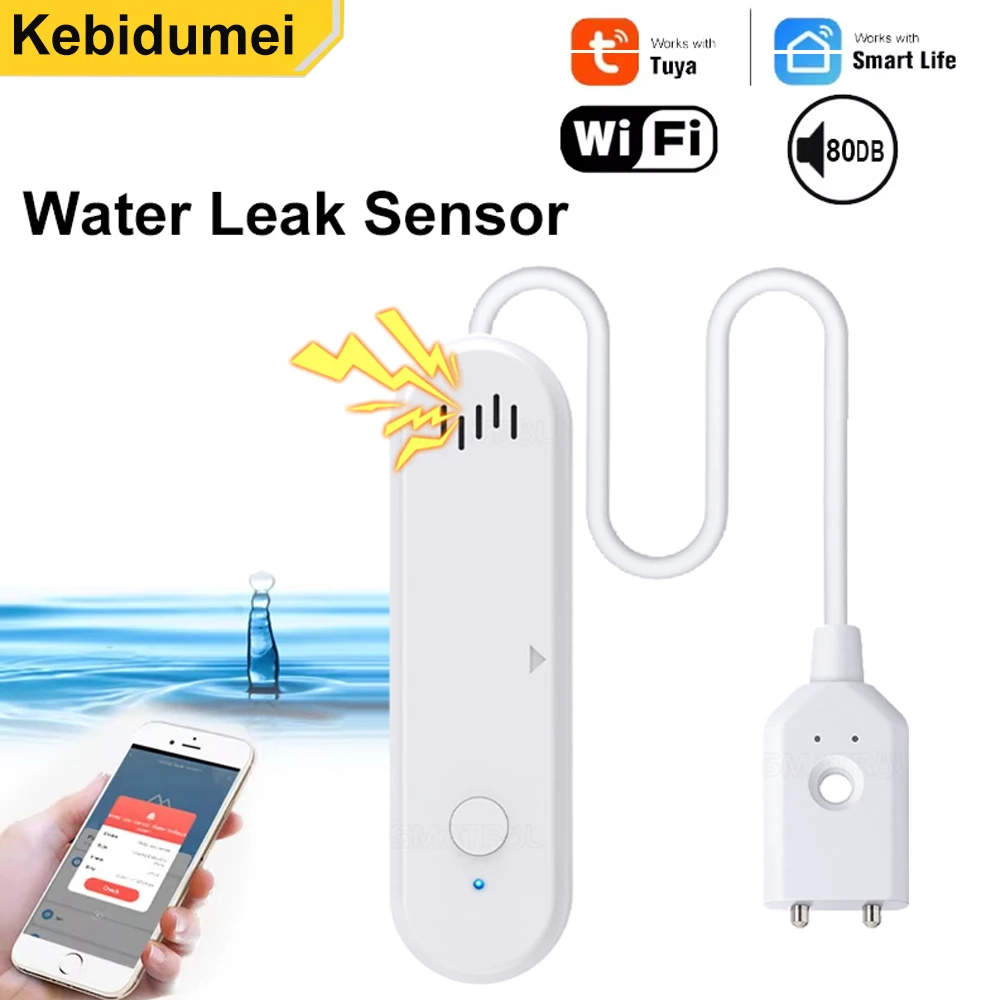 Tuya Smart WiFi Water Leak Sensor Water Overflow Level Detector 80dB Sound Alarm System Flood Leakage Sensor Remote Monitor