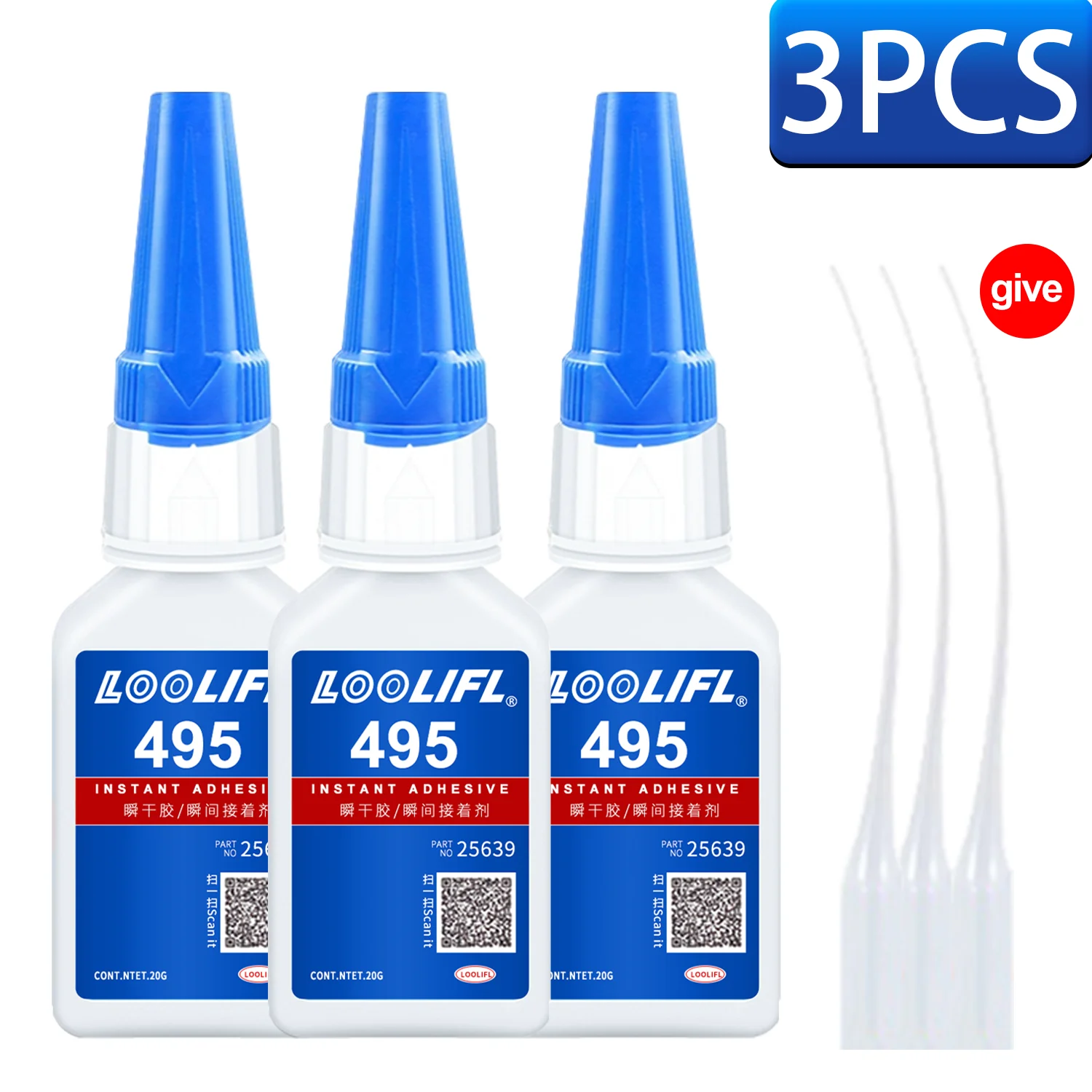 LOOLIFL 1-5PCS 495 Superlijm Instant Sneldrogende Cyanoacrylaat Lijm Leer Rubber Hout Metaal Sterke Bond Vloeibare Lijm 20G