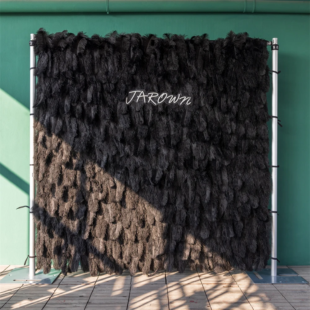 Wedding Stage Background Decorations Customized Artificial Black Feather Cloth Wall for Outdoor Birthday Party Decor 7x6.6ft