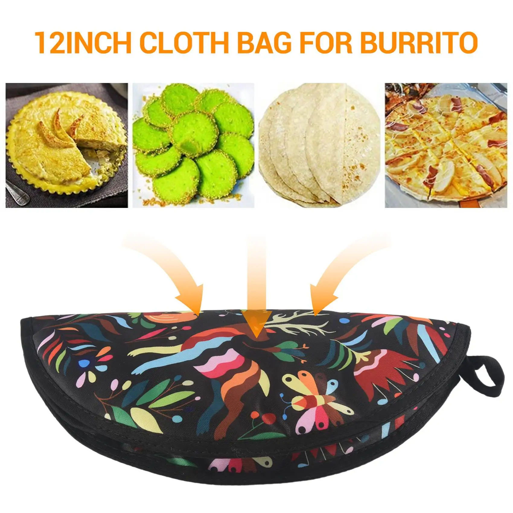 

12inch Cloth Bag for Burrito,Portable Tortilla Warmer Pouch Home for Microwave Restaurant Food Pancake,C HOT