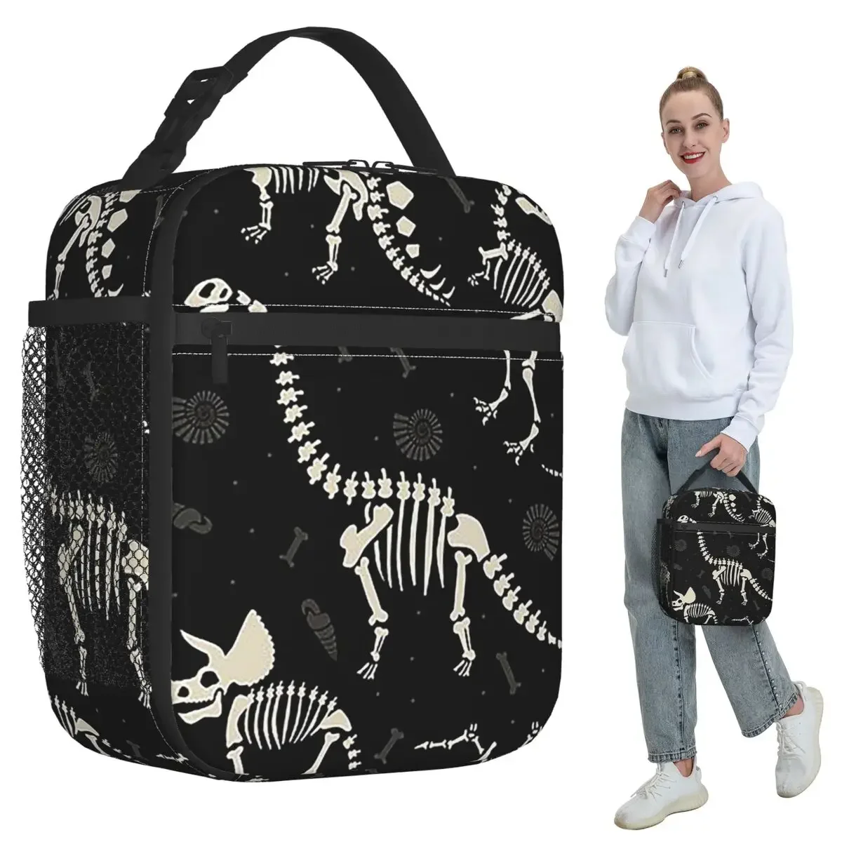 Dinosaur Fossils In Black Insulated Lunch Bag for Women Office Cooler Thermal Food Box Tote Portable Lunch Boxes Container
