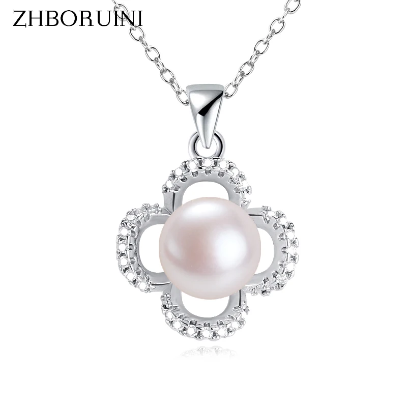 ZHBORUIN Zircon Clover Pearl Pendant 100% Real Natural Pearl Necklace Silver And Gold Plating Jewelry Necklaces For Women 2022