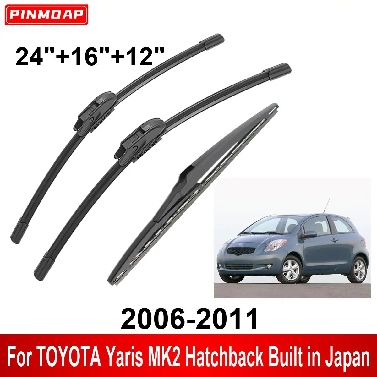 3PCS Car Wiper For TOYOTA Yaris MK2 Hatchback Built in Japan 2006-2011 Front Rear Wiper Blades Brushes Auto Accessories 2011