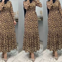 Sukienka z nadrukiem dla kobiet Abaya Islam muzułmańska sukienka Maxi z długim rękawem Kebaya Abayas dla kobiet Kaftan Robe Musulmane Femme