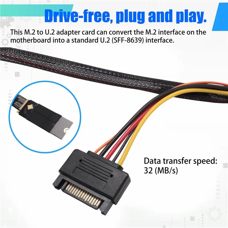 Exquisite-M2TO8639 M.2 M-Key To U.2 SFF-8639 Adapter Cable With SATA 15-Pin Female Connector