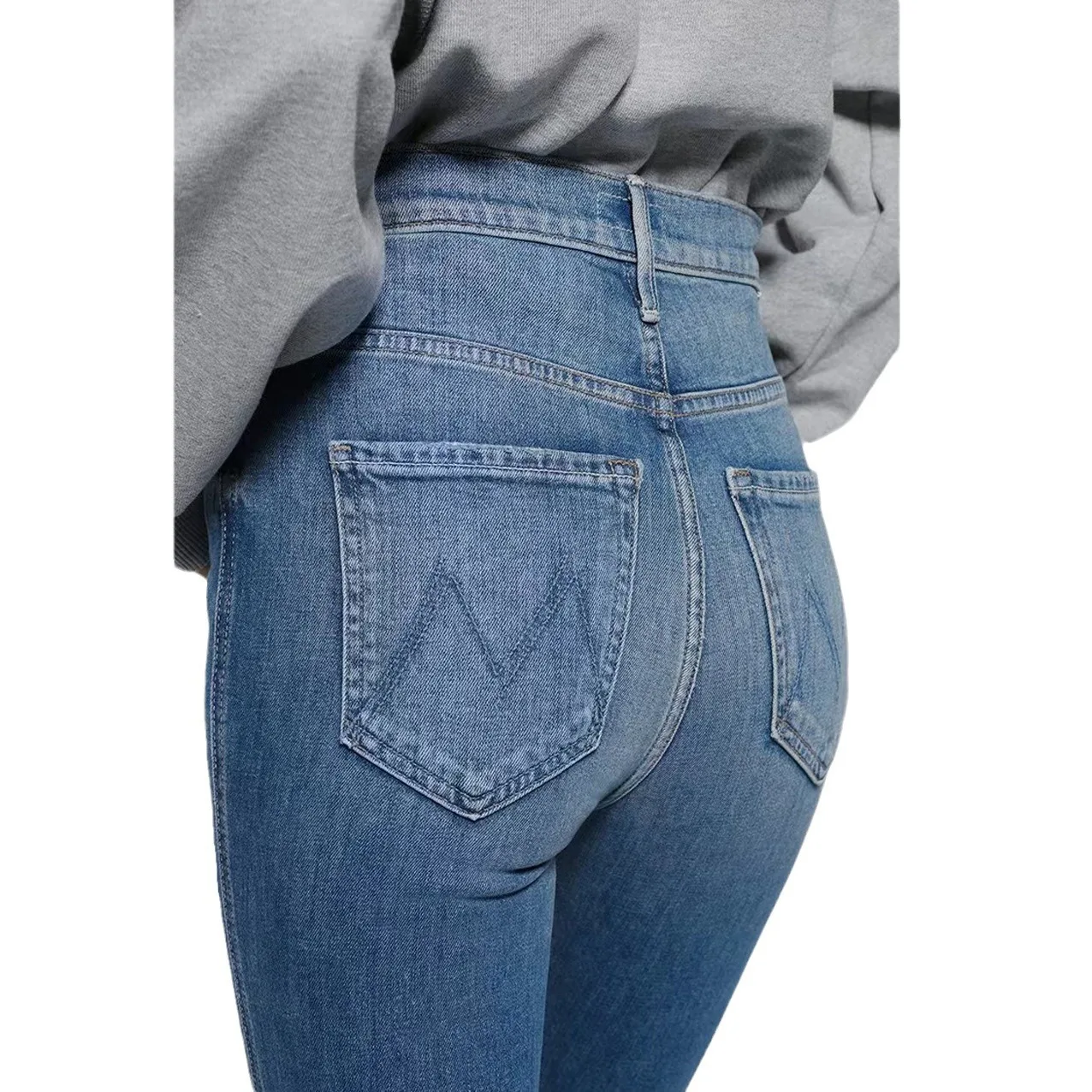 High-quality Mo New Arrival High Elastic Sky Blue Solid Jeans High Waist Quality Slim Fit Small Feet Denim Pants for Women