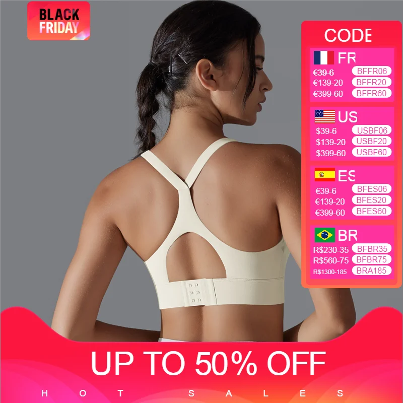 

Women High Support Racerback Sports Bra Hook and Eye Closure Gym Fitness Top Push Up Workout Yoga Bras Female Running Bralette