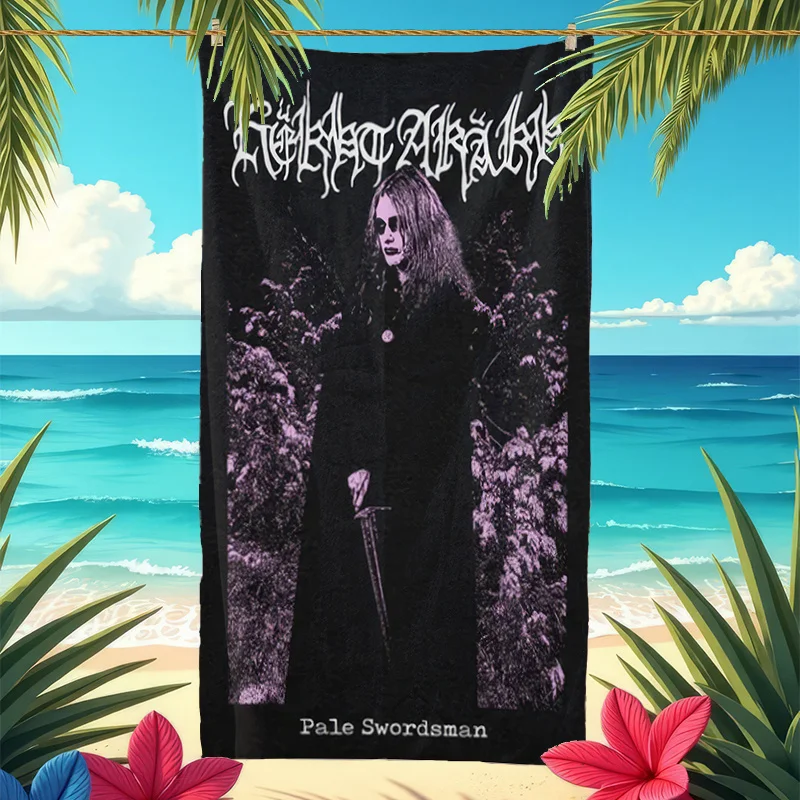 1PC Gothic Dark Metal Figure Beach Towel Vintage Purple Sword Character Forest Dark Aesthetic Microfiber Quick Dry Large
