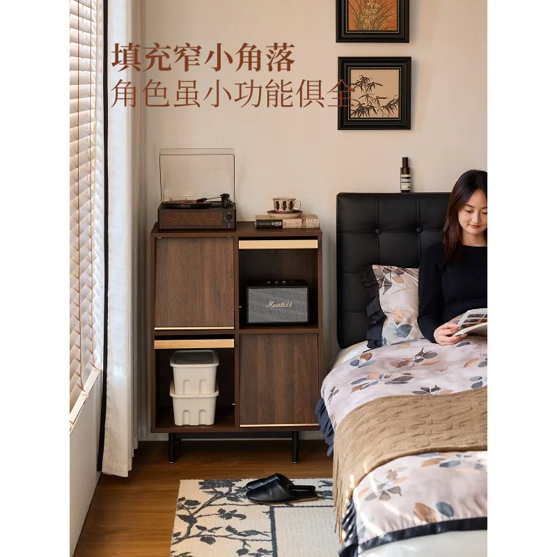 

Small four solid wood chest, bedroom, bedside cabinet, medieval walnut entrance cabinet, living room against the wall, integrate