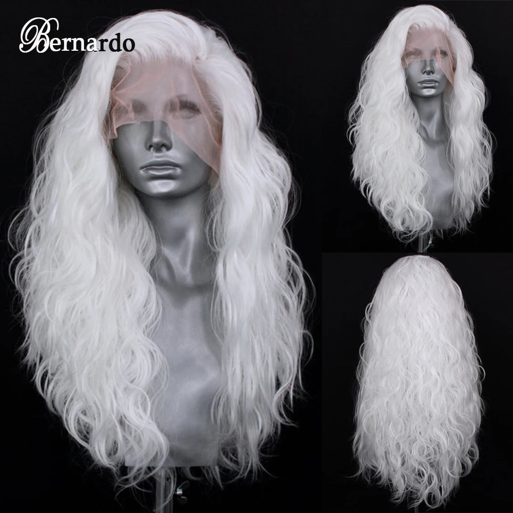 Bernardo Synthetic Lace Front Wig Long Curly Wigs Natural Hairline Synthetic Wigs Cosplay White Lace Wig Pink Black Ginger Color