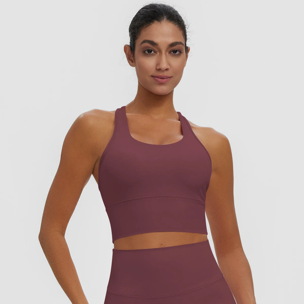Rooftrellen Damen Einfarbige Yoga-Weste mit Raffung, schönem Rücken, I-förmigem Design, Yoga-Top mit Brustpolster, stoßfestes Workout-Top – Detail 19