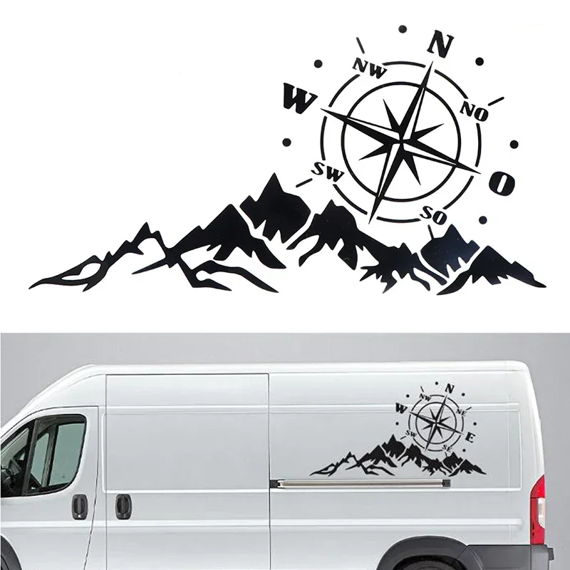 Mountain adventurer car stickers, compass graphic decoration, SUV, off-road camping vehicle, car DIY design