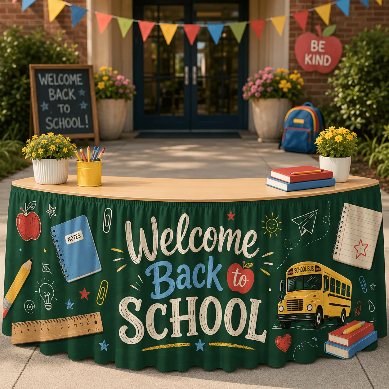 Pack of 1, Student Party Classroom Table Skirt Tablecloth with Blackboard Print - Vintage Educational Themed Tablecloth