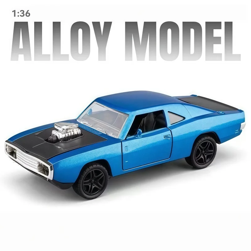 1:36 Classic American Muscle Alloy Car Model, Two-Door with Openable Doors and External Engine, Static Display Ornament