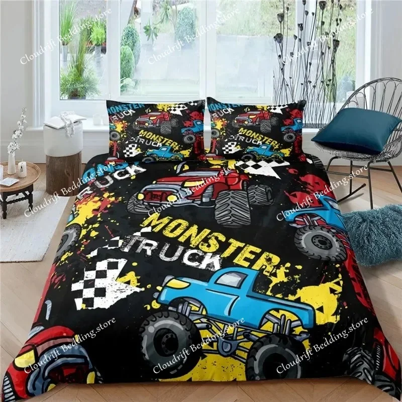 Monster Trucks Duvet Cover Pillowcase Monster Jam Bedding Set Adult Boys Bedroom Decoration Boys Gift Single Twin King Size