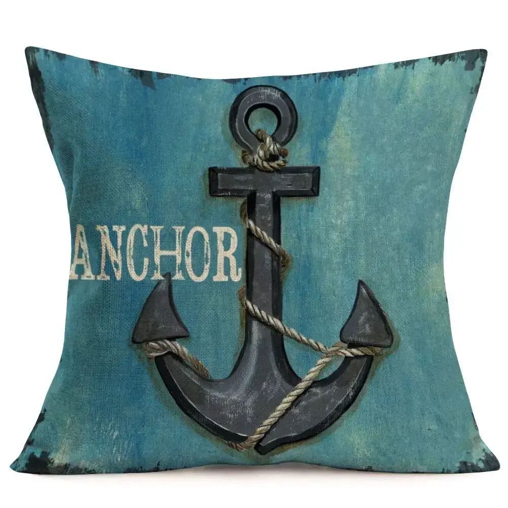 Anchor, oil lamp, rudder, swimming ring printed linen pillowcase, living room sofa cushion cover, home decoration  pillow cover