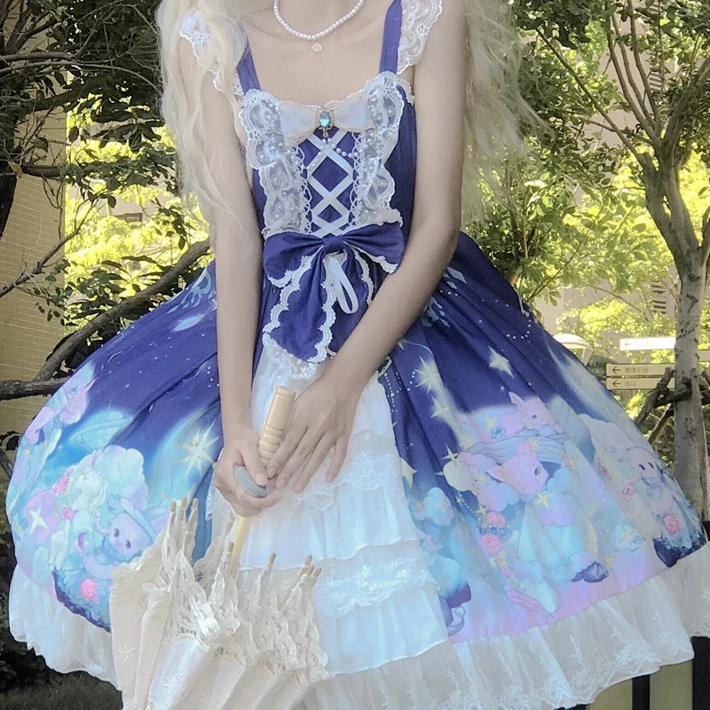 Robe de Style Lolita Jsk en Dentelle pour Femme, Réplique Japonaise, Cosplay, Élégante, à Bretelles, de ix, Girly, Rétro, Victoria, Dessin Animé