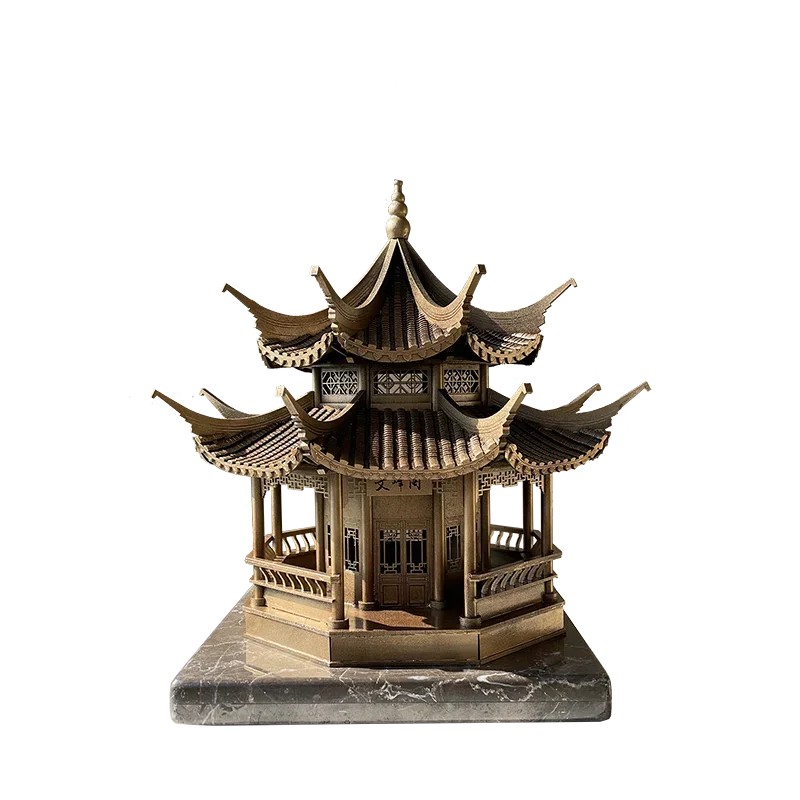 Chinese Ancient Architecture Wood Model Chinese Ancient Wood Building Assembly Finished Bronze Model Ornaments