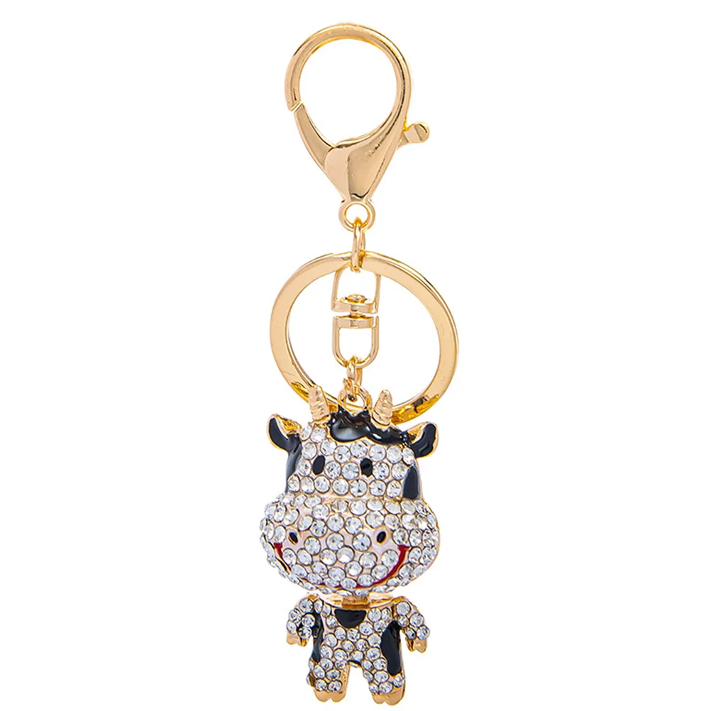 Calf Keychain Set Rhinestone Crafts Hanging Keychains Chinese Zodiac Ox Lovely Rings Adorable Mascot Pendants Metal