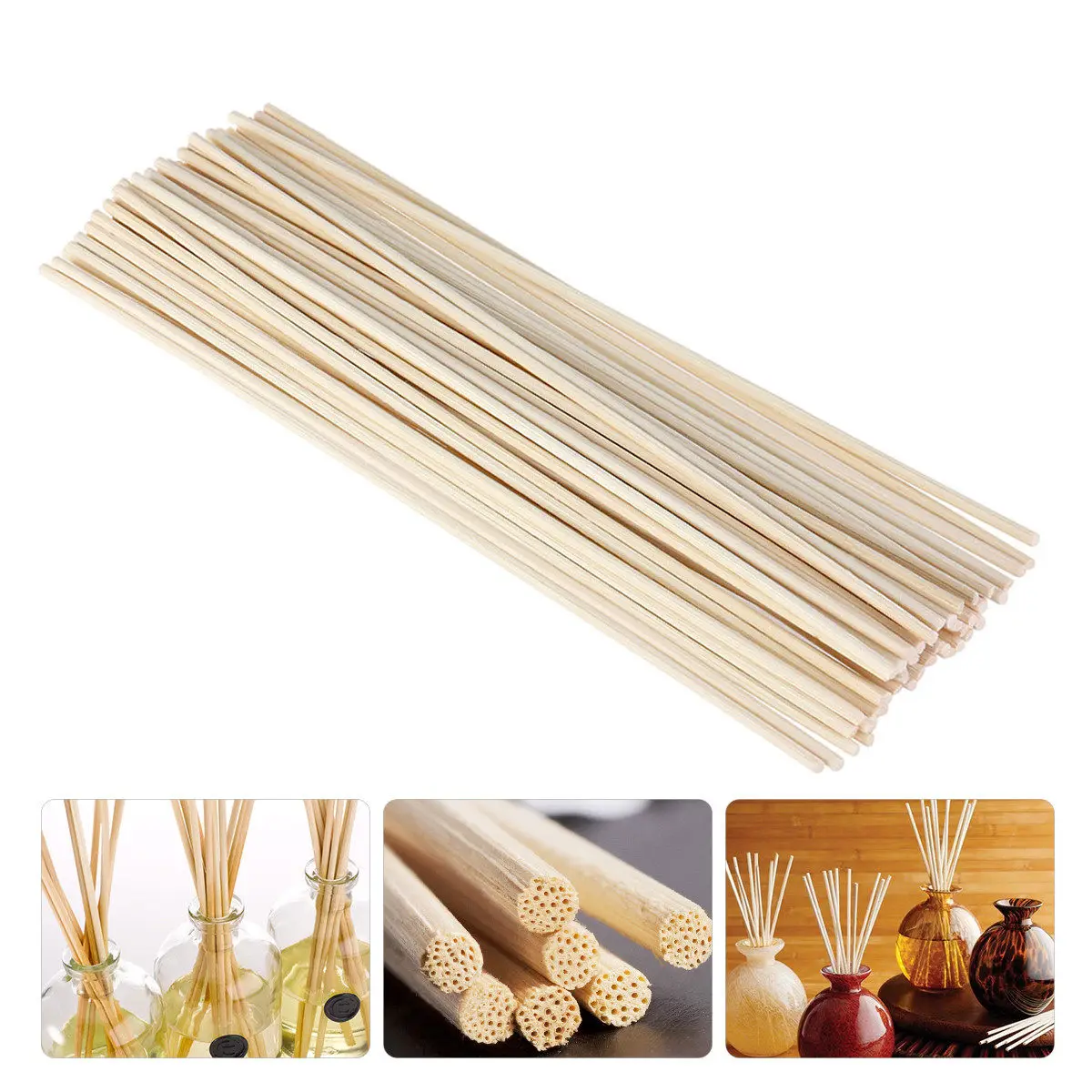 50Pcs Reed Diffuser Sticks Wood Color 24Cm Oil Diffuser Replacement Rattan for Home Scent Air Oil Duffuser Stick