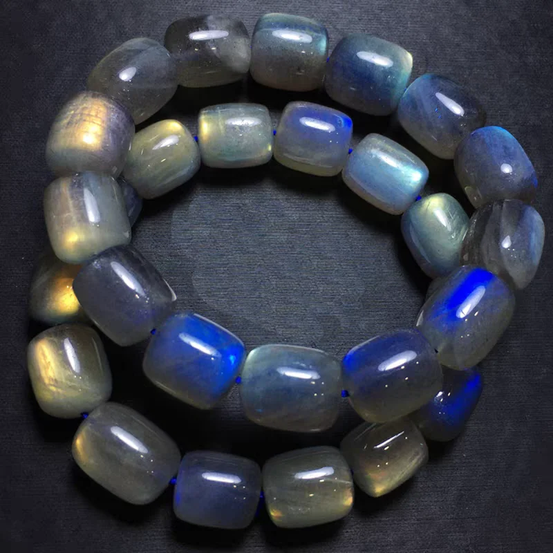 Natural Blue Labradorite Blue Light Crystal Round Beads Bracelet 12x9mm Cat Eye Women Men Rainbow Labradorite Moonstone AAAAA