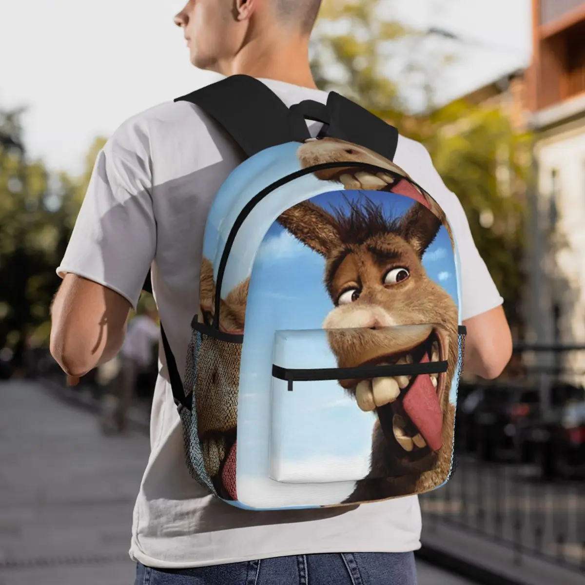 Smiling Animated Donkey Character Printed  Backpack Student BookBag Children School Bag Laptop Shoulder Bags for Men Women