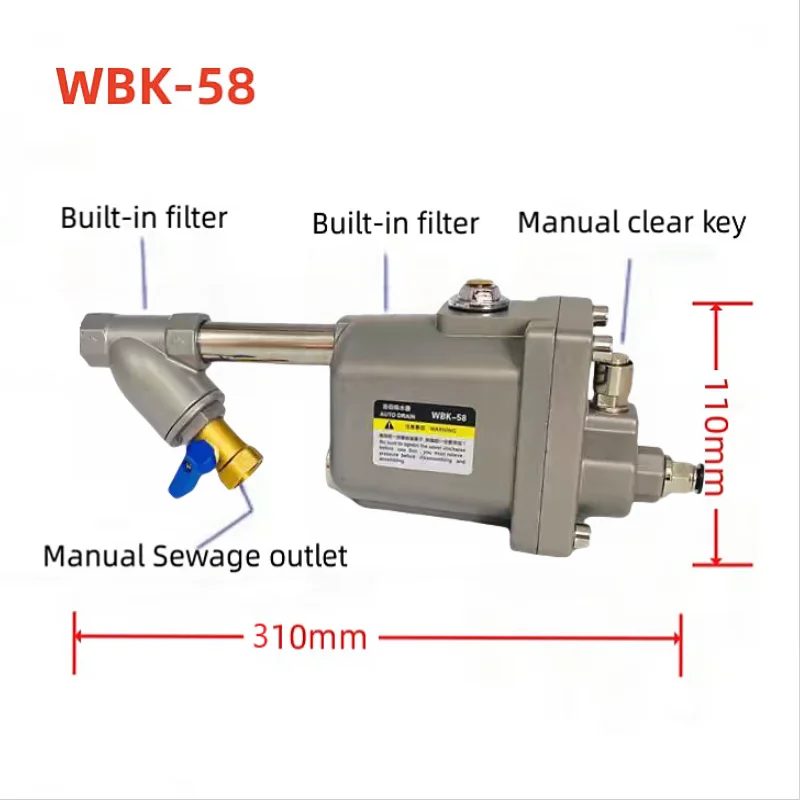 Air Storage Tank Air Compressor Automatic Drainer Wbk-58 Air Pump Drain Valve Zero Loss Rapid Automatic Drainage 680KG/H