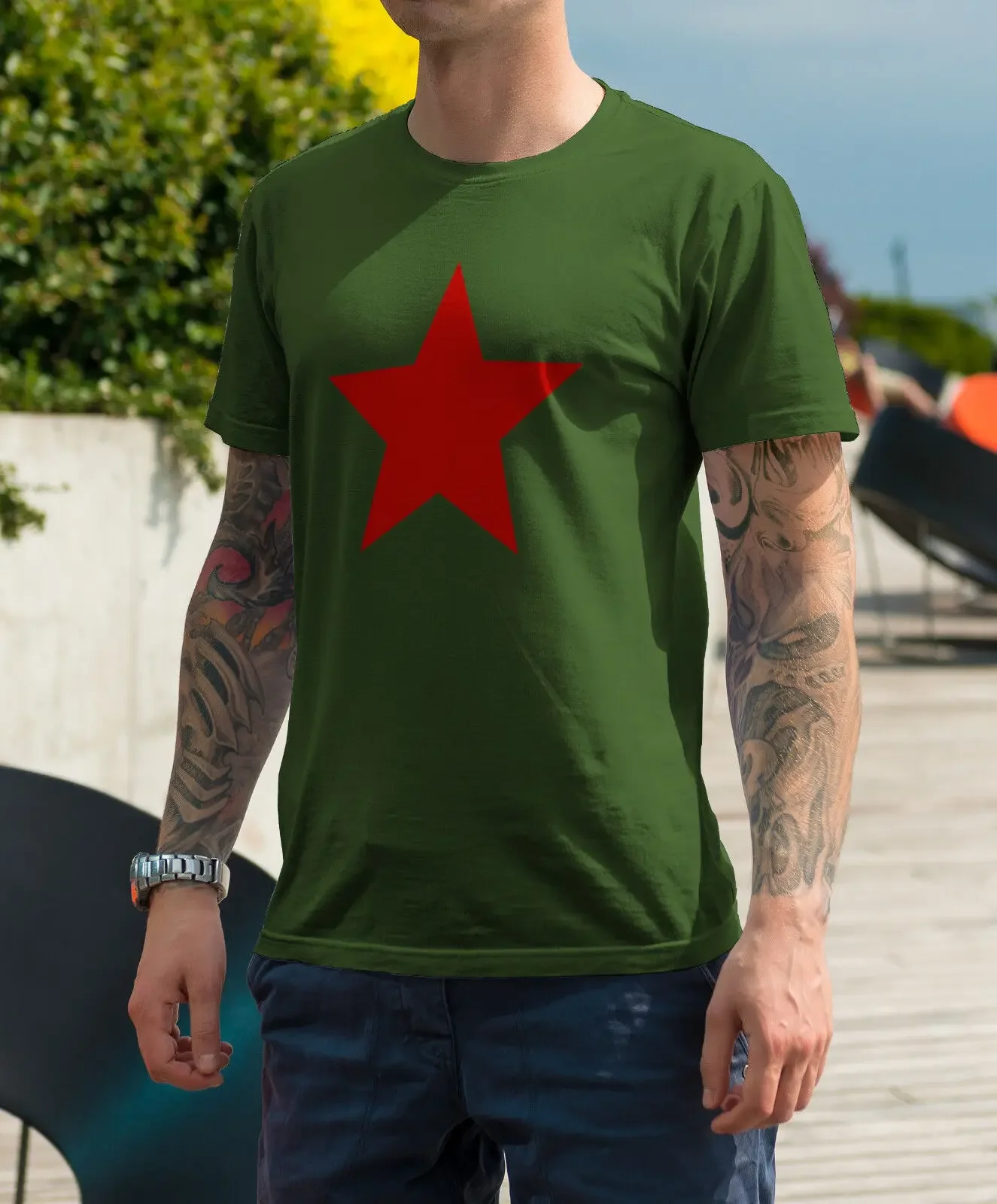 Red star T shirt Communist Soviet CCCP M-XXL USSR Political Retro Green