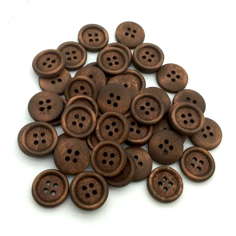 

50PCS 18mm Brown 4 Hole Wood Buttons Solid Color DIY Clothing Home Decor Sewing Scrapbooking Card Making Buttons