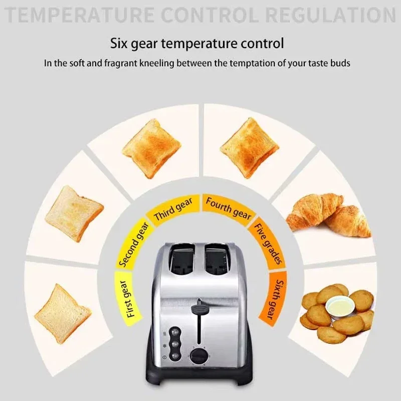 PBOBP 220V Household Small Toaster 2 Pieces Of 7 Gear Toaster Spit Driver Toaster Toast Breakfast Machine