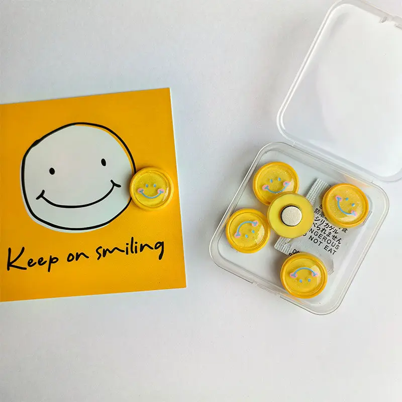 6pcs Dopamine Joyful Face Magnets with Magnetic Base & Blackboard Memo Pads - Resin Magnetic Suitable for Fridge