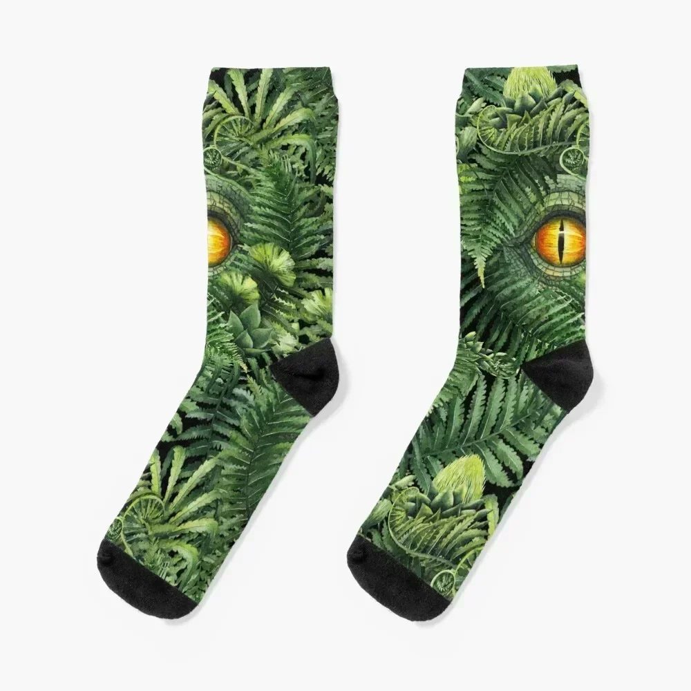 Watercolor dinosaur eye and prehistoric plants Socks ankle cute Lots halloween Socks Female Men's