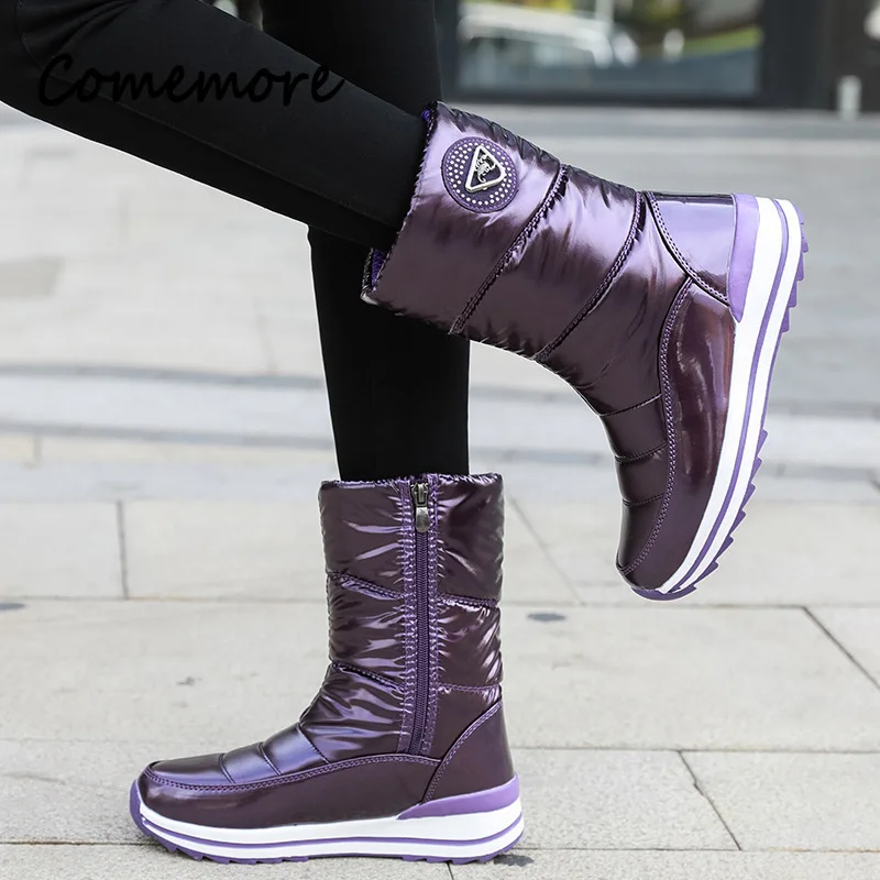 Comemore Waterproof Non-slip Mid-calf Boots Platform Winter Thick Plush Boot Comfortable Women Snow Boots Fashion Botas Mujer 41